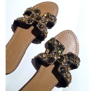 Embellished Black and Gold Women's Sandals